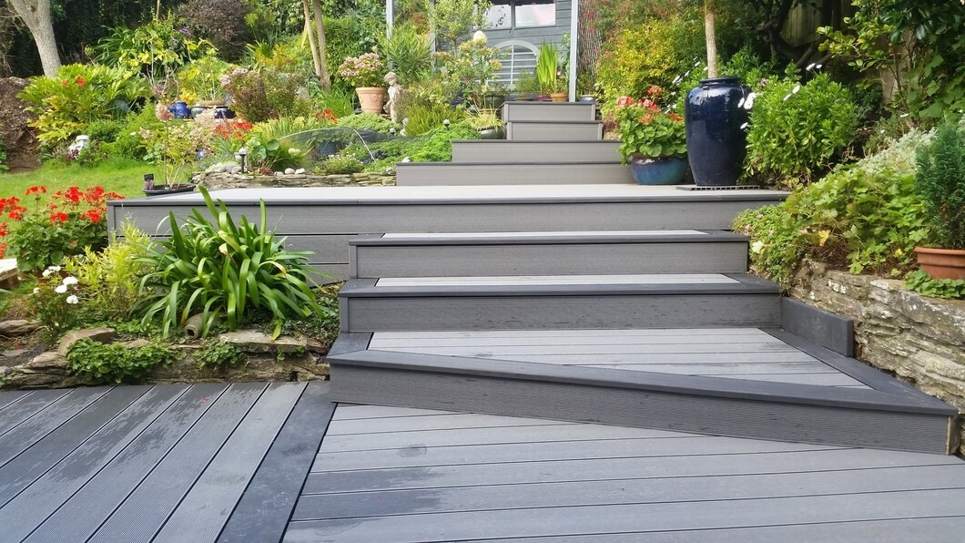 Steps decked with Cladco Composite Stone Grey Decking