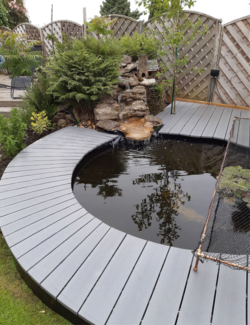 Composite Decking Boards surrounding a pond