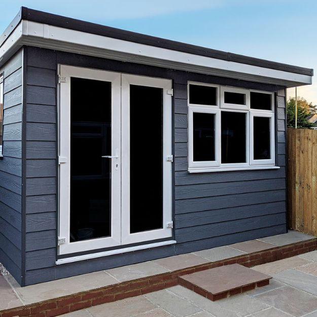 Cladco Fibre Cement Cladding can improve the kerb appeal of any building, or help turn your garden studio into a coveted feature. Fibre Cement Boards in Granite improve the outside appearance of a detached garage