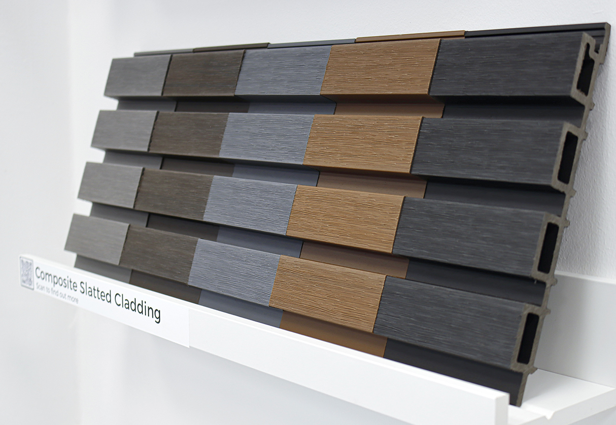 Cladco Slatted Cladding Samples are available to take home from our Andover showroom