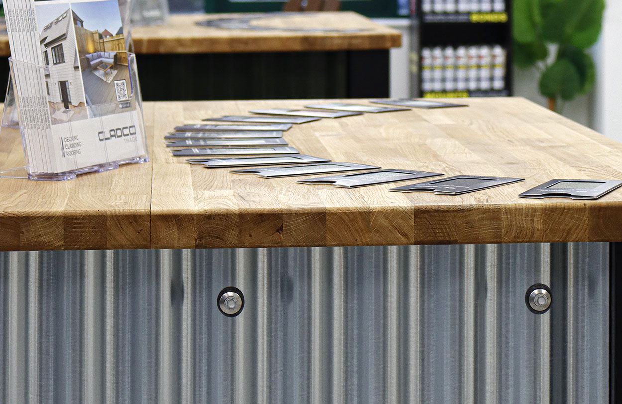 Corrugated Sheets in a Plain Galvanised finish used as siding on this display counter