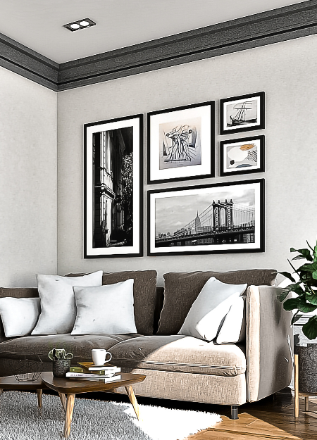 Stick to the same theme for your art gallery feature wall - ie) black and white