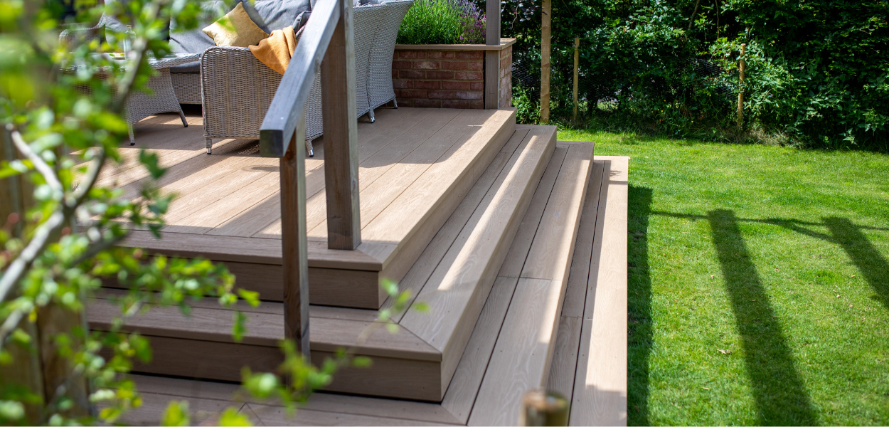Cladco PVC Decking installed as steps and complete with Bullnose Boards
