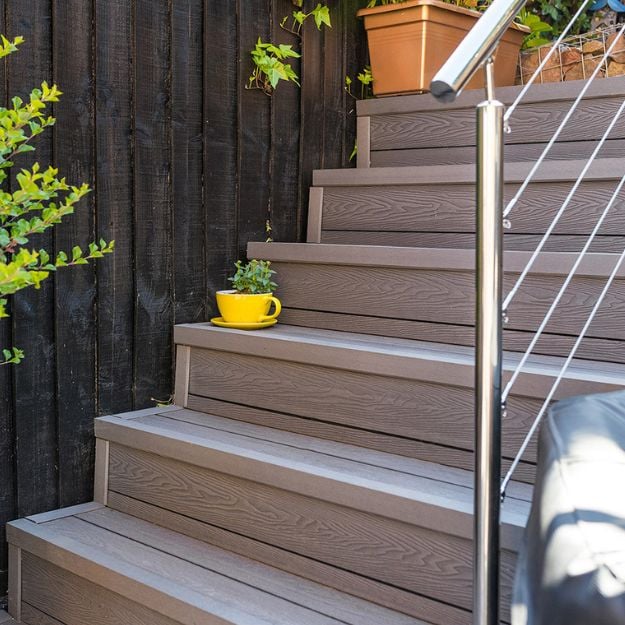 Composite Corner Trims add a seamless and safe finish to these steps, that lead up to a raised deck