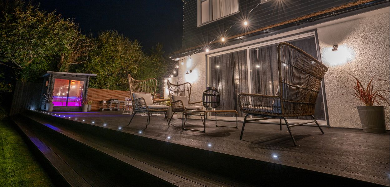 Deck steps ideas: Add lights to your deck steps to illuminate the area and add a modern twist