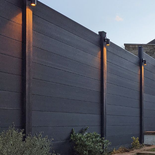 Cladco Composite Fencing in Charcoal with lights