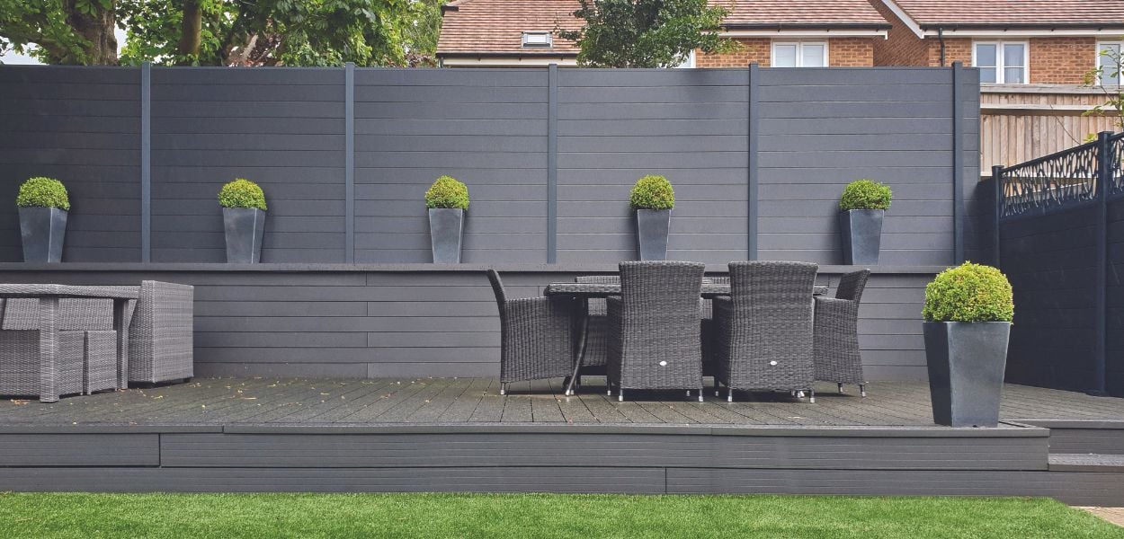 Charcoal Cladco Fencing Panels with Composite Decking