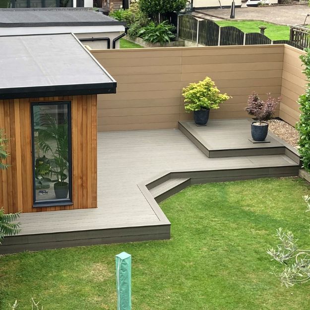 Cladco Teak Composite Fencing and Olive Green Composite Decking