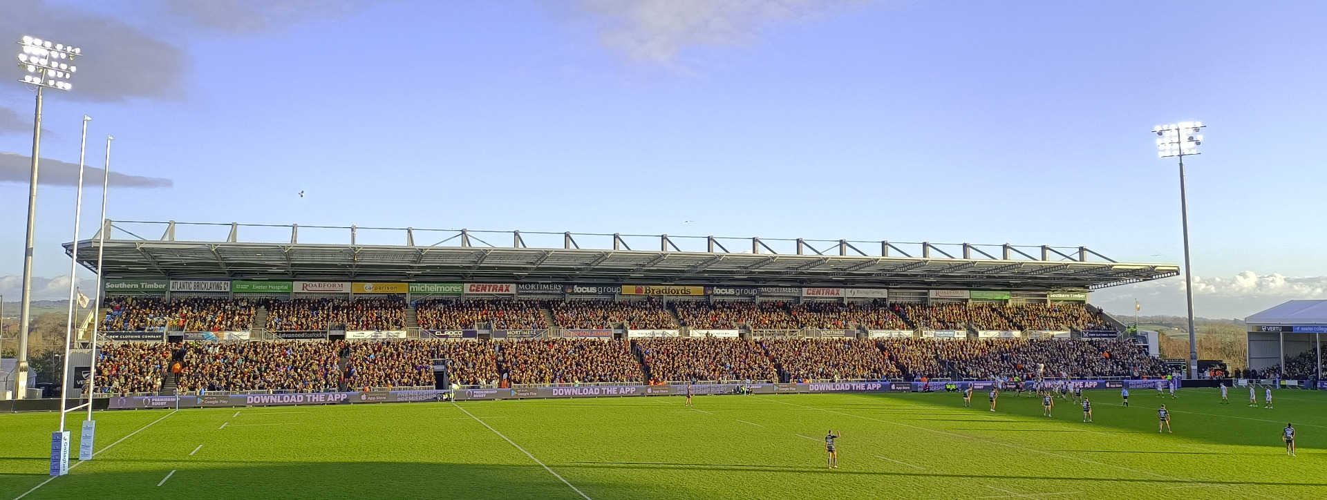 Image of Exeter Chiefs rugby stand featuring Cladco signage.