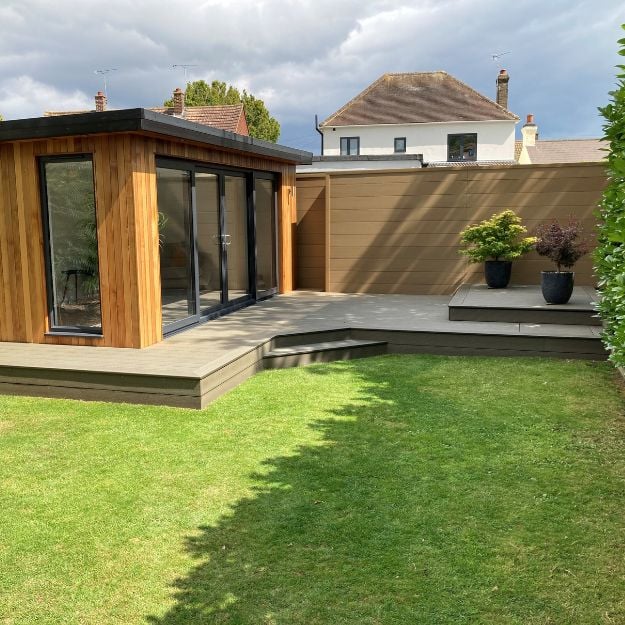 Teak Composite Fencing and Olive Green Composite Decking