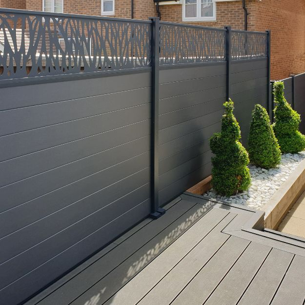 Cladco Composite Fencing in Charcoal with Charcoal posts.