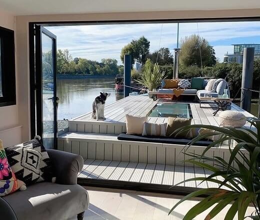 Waterside decking with jacuzzi