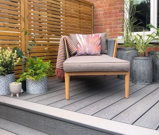 Decking with chair and plants