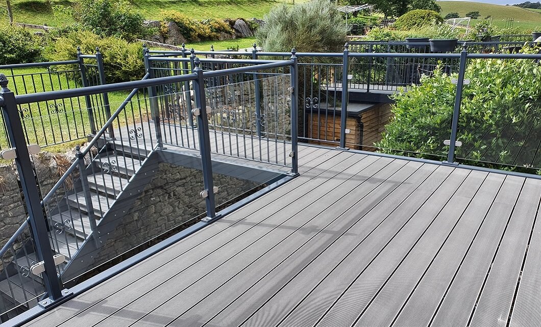 Raised balcony decking with stairs