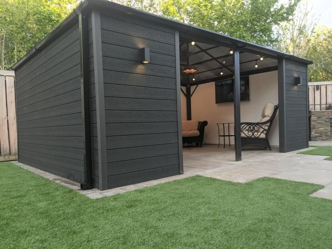 Garden room with Cladco Composite Wall Cladding in Charcoal