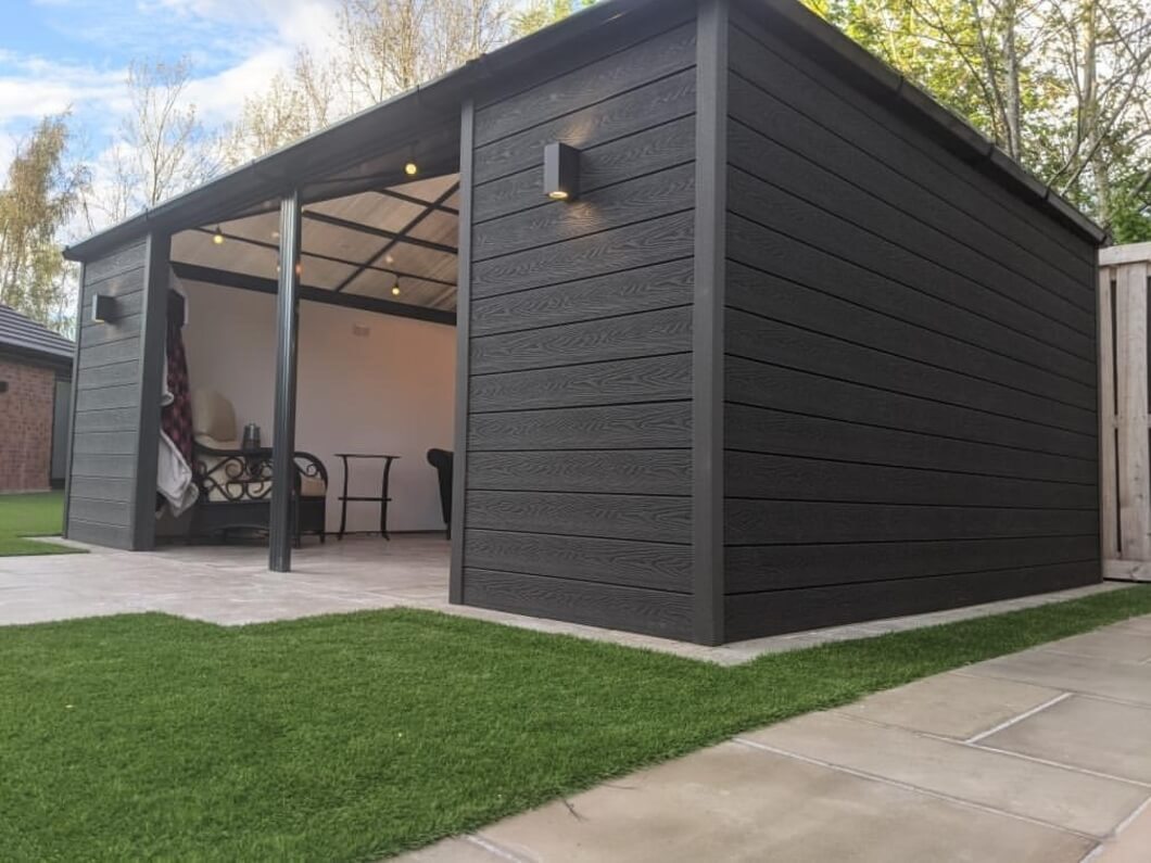 Garden room with Cladco Composite Wall Cladding in Charcoal